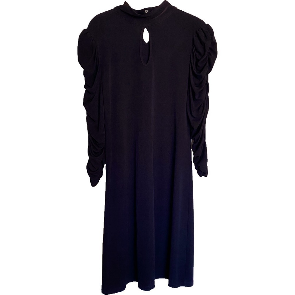 INC International Concepts Knee Length Black Dress Puffy Rugged Sleeves Size L